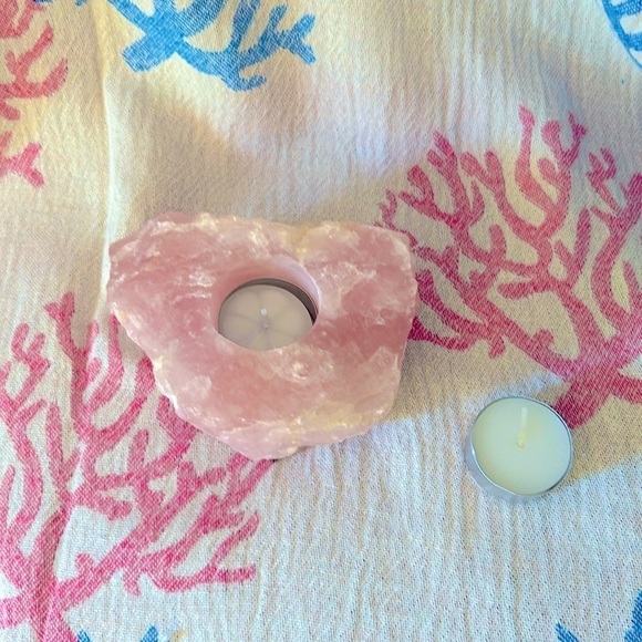 Anthropologie Rose Quartz Weighty Crystal Tea Light Holder Terrain Hand Crafted - Picture 1 of 12